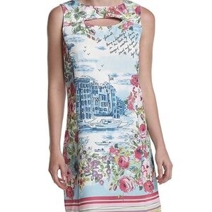 Gabby Skye Floral and Scenic French Riviera Print Mini Dress Size 4